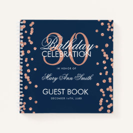 Rose Gold Navy 30. Geburtstag Gästebuch Confetti Notizbuch