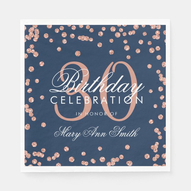 Rose Gold Navy 30. Geburtstag Glitzer Confetti Serviette (Vorderseite)