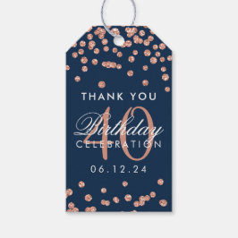 Rose Gold Navy 40. Geburtstag Danke Confetti Geschenkanhänger