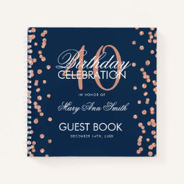 Rose Gold Navy 40. Geburtstag Gästebuch Confetti Notizbuch