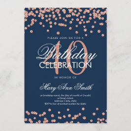 Rose Gold Navy 40. Geburtstag Glitzer Confetti Einladung