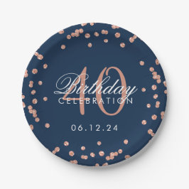 Rose Gold Navy 40. Geburtstag Glitzer Confetti Pappteller