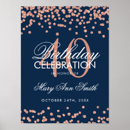 Rose Gold Navy 40. Geburtstag Glitzer Confetti Poster