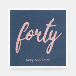 Rose Gold Navy 40 Geburtstagsparty Glitzer "40" Serviette