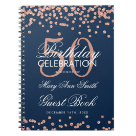 Rose Gold Navy 50. Geburtstag Gästebuch Confetti Notizblock