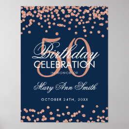 Rose Gold Navy 50. Geburtstag Glitzer Confetti Poster