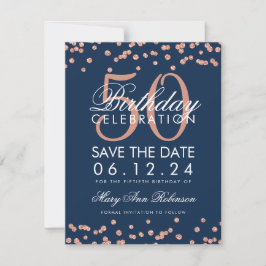 Rose Gold Navy 50. Geburtstag Rett Datum Confetti Save The Date