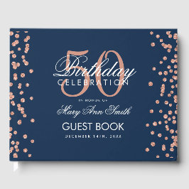 Rose Gold Navy 50. Geburtstagsparty Confetti Gästebuch