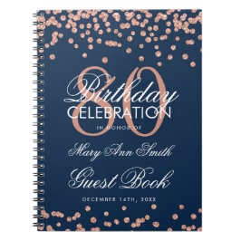 Rose Gold Navy 80. Geburtstag Gästebuch Confetti Notizblock