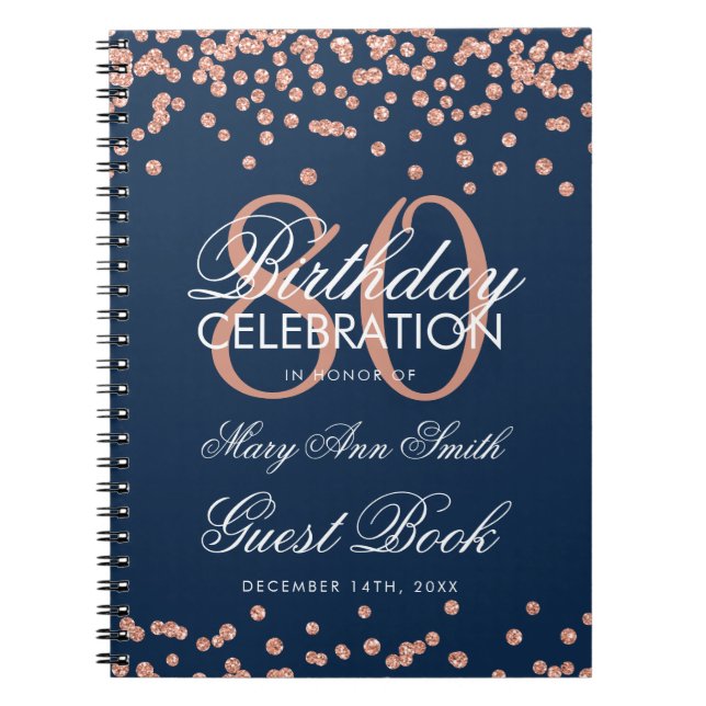 Rose Gold Navy 80. Geburtstag Gästebuch Confetti Notizblock (Vorderseite)