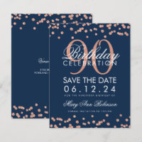 Rose Gold Navy 90. Geburtstag Rett Datum Confetti