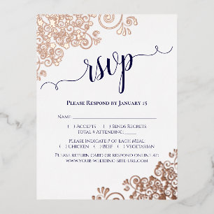 Rose Gold & Navy auf White Elegante Hochzeit UAWG Folie Einladungspostkarte