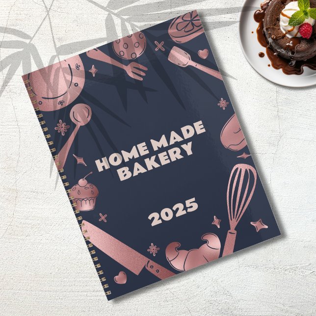 Rose Gold & Navy Backtriebwerke Bäckerei Business Planer (Rose Gold & Navy Baking Utensils Bakery Business Planner)
