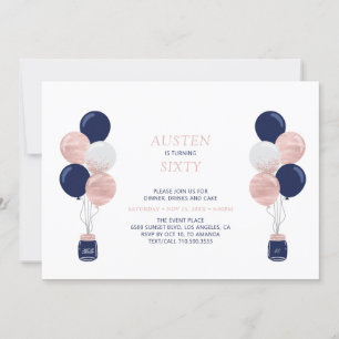 Rose Gold & Navy Ballon Moderne 30 Geburtstagspart Einladung