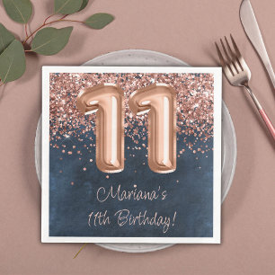 Rose Gold Navy Blau 11. Geburtstagsfeier Serviette