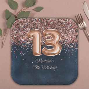 Rose Gold Navy Blau 13. Geburtstagsfeier Pappteller