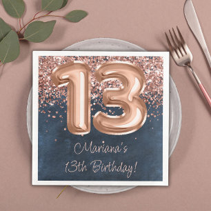 Rose Gold Navy Blau 13. Geburtstagsfeier Serviette