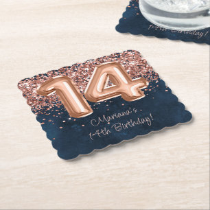 Rose Gold Navy Blau 14. Geburtstagsfeier Untersetzer