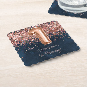 Rose Gold Navy Blau 1. Geburtstagsfeier Untersetzer