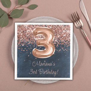 Rose Gold Navy Blau 3. Geburtstagsfeier Serviette