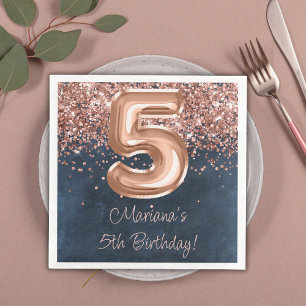 Rose Gold Navy Blau 5. Geburtstagsfeier Serviette