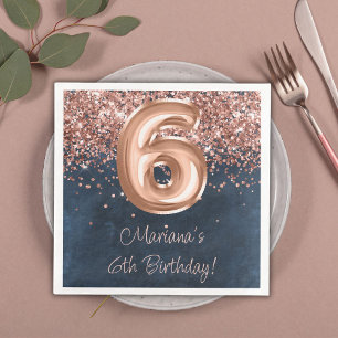 Rose Gold Navy Blau 6. Geburtstagsfeier Serviette