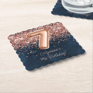 Rose Gold Navy Blau 7. Geburtstagsfeier Untersetzer