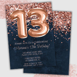 Rose Gold Navy Blue 13. Geburtstagsparty Einladung