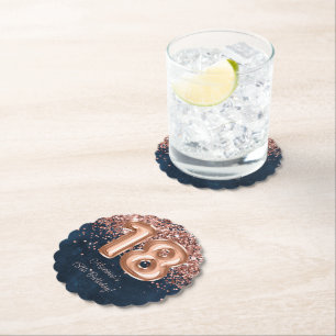 Rose Gold Navy Blue 18. Geburtstagsparty Untersetzer