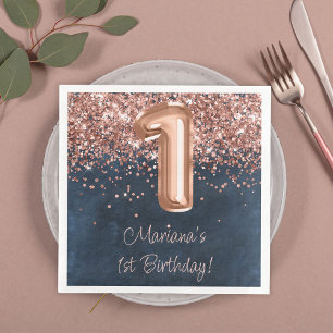 Rose Gold Navy Blue 1. Geburtstag Party Serviette