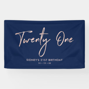 Rose Gold & Navy Blue 21. Geburtstag Party Banner