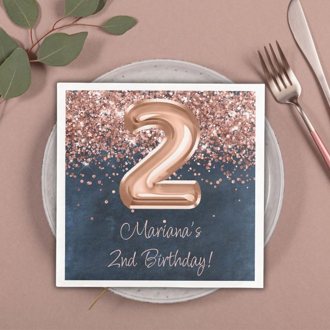 Rose Gold Navy Blue 2. Geburtstag Party Serviette (Von Creator hochgeladen)