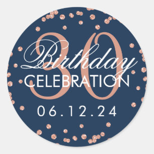 Rose Gold Navy Blue 30. Geburtstag Glitzer Confett Runder Aufkleber
