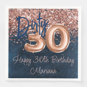 Rose Gold Navy Blue 30. Geburtstag Party Serviette