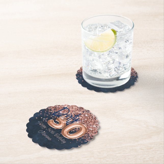 Rose Gold Navy Blue 30. Geburtstag Party Untersetzer (Vor Ort)
