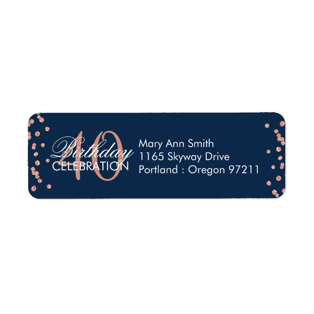Rose Gold Navy Blue 40. Geburtstag Glitzer Confett (Vorne)