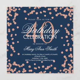 Rose Gold Navy Blue 40 Geburtstag Glitzer Confetti Einladung