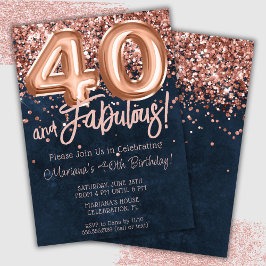 Rose Gold Navy Blue 40. Geburtstag Party Einladung