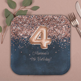 Rose Gold Navy Blue 4. Geburtstag Party Pappteller