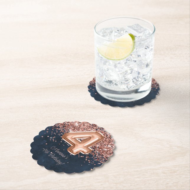 Rose Gold Navy Blue 4. Geburtstag Party Untersetzer (Vor Ort)