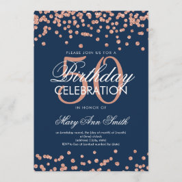Rose Gold Navy Blue 50. Geburtstag Glitzer Confett Einladung
