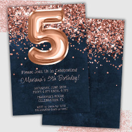 Rose Gold Navy Blue 5. Geburtstagsparty Einladung