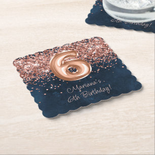 Rose Gold Navy Blue 6. Geburtstagsparty Untersetzer