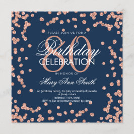 Rose Gold Navy Blue 80. Geburtstag Glitzer Confett Einladung