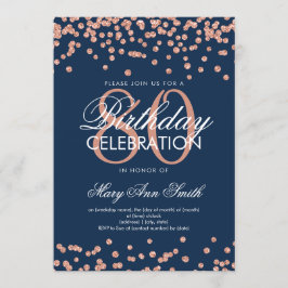 Rose Gold Navy Blue 80. Geburtstag Glitzer Confett Einladung