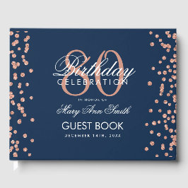 Rose Gold Navy Blue 80. Geburtstag Glitzer Confett Gästebuch