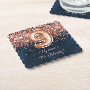 Rose Gold Navy Blue 9. Geburtstagsparty Untersetzer