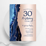 Rose Gold Navy Blue Agate 30. Geburtstag Einladung<br><div class="desc">Marineblau und Rose Gold werden zum 30. Geburtstag Party Einladung. Elegantes modernes Design mit königsblauen Aquarellfarben,  marmorgeode Hintergrund,  Imitate Glitzer Rose Gold und Typografie Drehbuch Schriftart. Die trendige Einladungskarte eignet sich perfekt für eine stilvolle Damenfeier. Gedruckte Zazzle Einladungen oder Sofortdownload digitalen druckbaren Vorlage.</div>