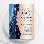 Rose Gold Navy Blue Agate 60. Geburtstag Einladung<br><div class="desc">Navy Blau und Rose Gold über 60. Geburtstag Einladung. Elegantes modernes Design mit königsblauen Aquarellfarben,  marmorgeode Hintergrund,  Imitate Glitzer Rose Gold und Typografie Drehbuch Schriftart. Die trendige Einladungskarte eignet sich perfekt für eine stilvolle Damenfeier. Gedruckte Zazzle Einladungen oder Sofortdownload digitalen druckbaren Vorlage.</div>