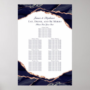Rose Gold Navy Blue Agate Hochzeitskarte Poster